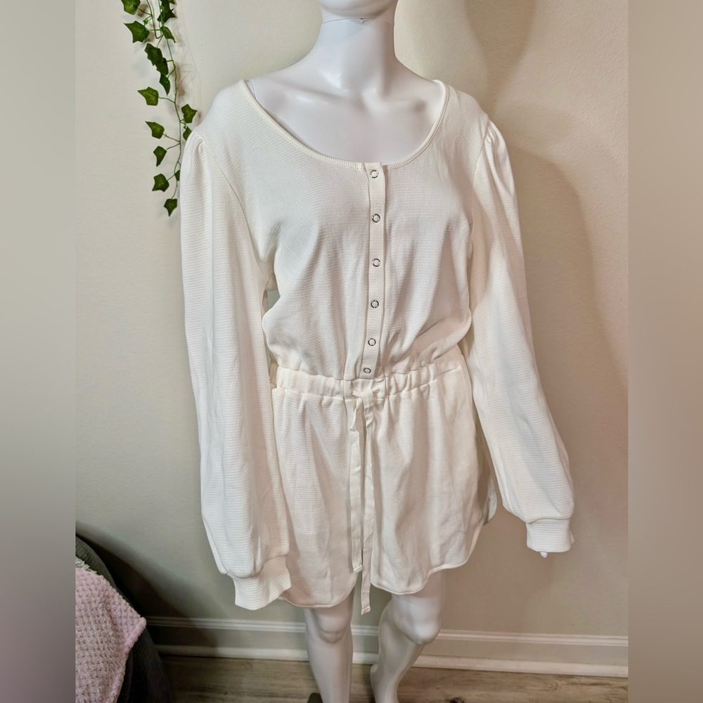 White Button-Up Long Sleeve Romper NWOT